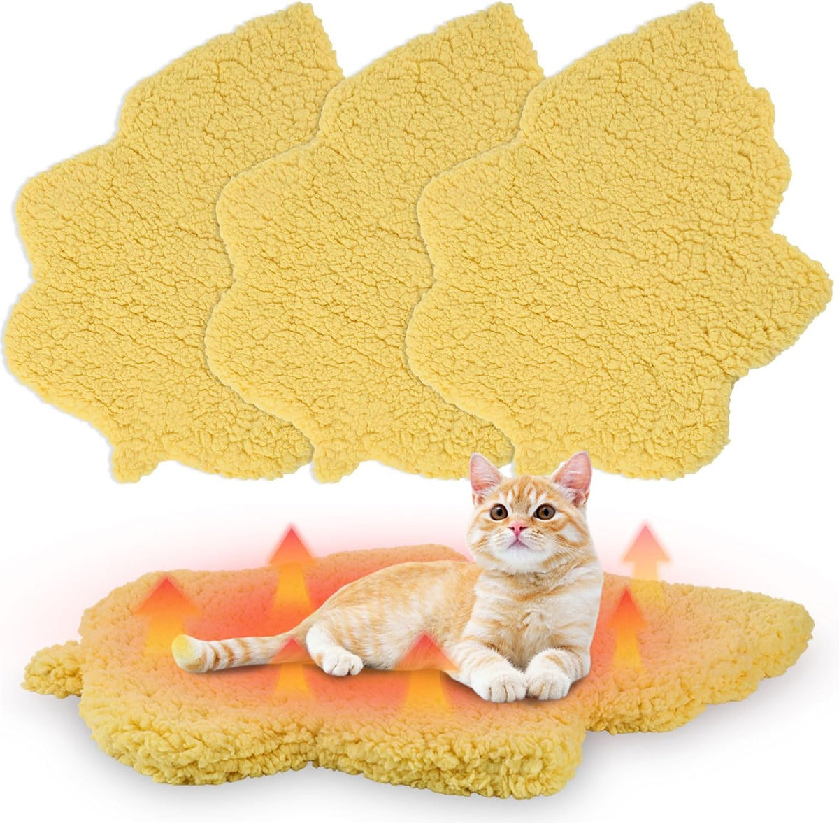 3Pack Self Warming Pet Bed Leaf Pad, Light Yellow, Medium-18 x24