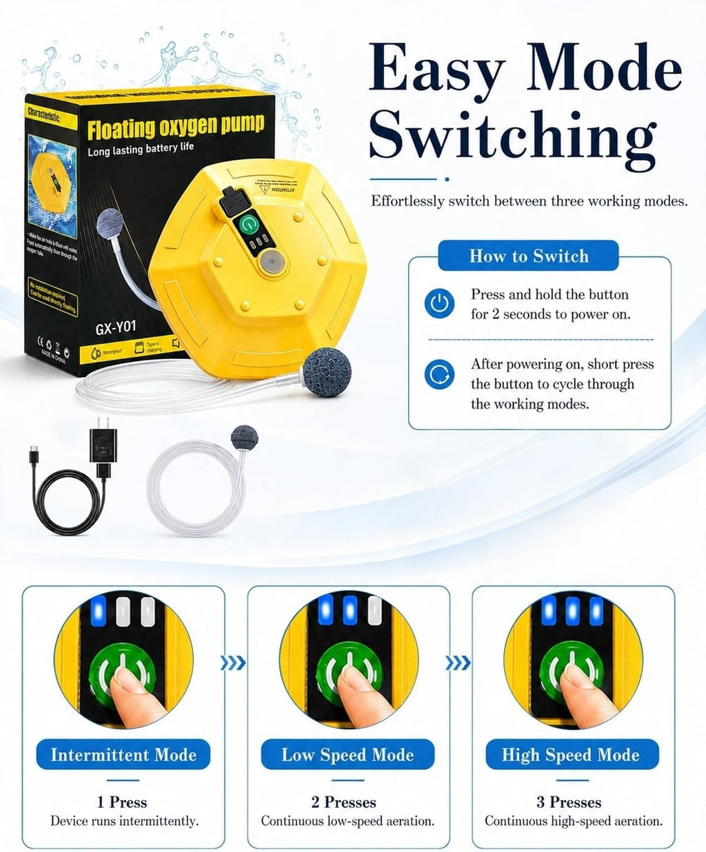 Floating Bait Bucket Aerator for Fishing, IPX7 Oxygen Pump