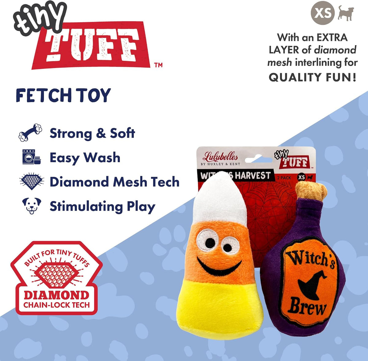 Huxley & Kent Tiny Tuff Plush Dog Toy, Witch's Harvest (2 Pack)