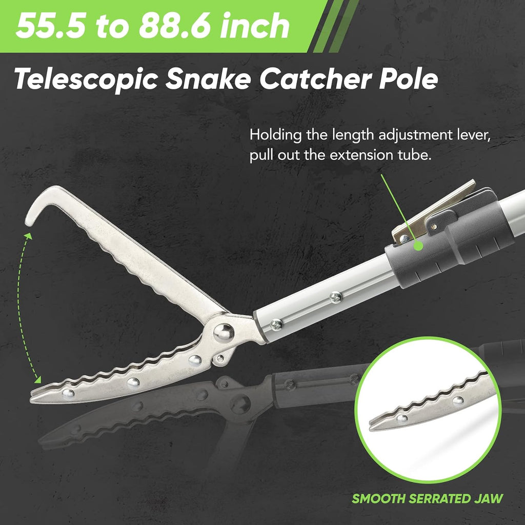ZeyaHuanMao Retractable Snake Grabber, Aluminum Alloy Snake Tongs 55"-89"