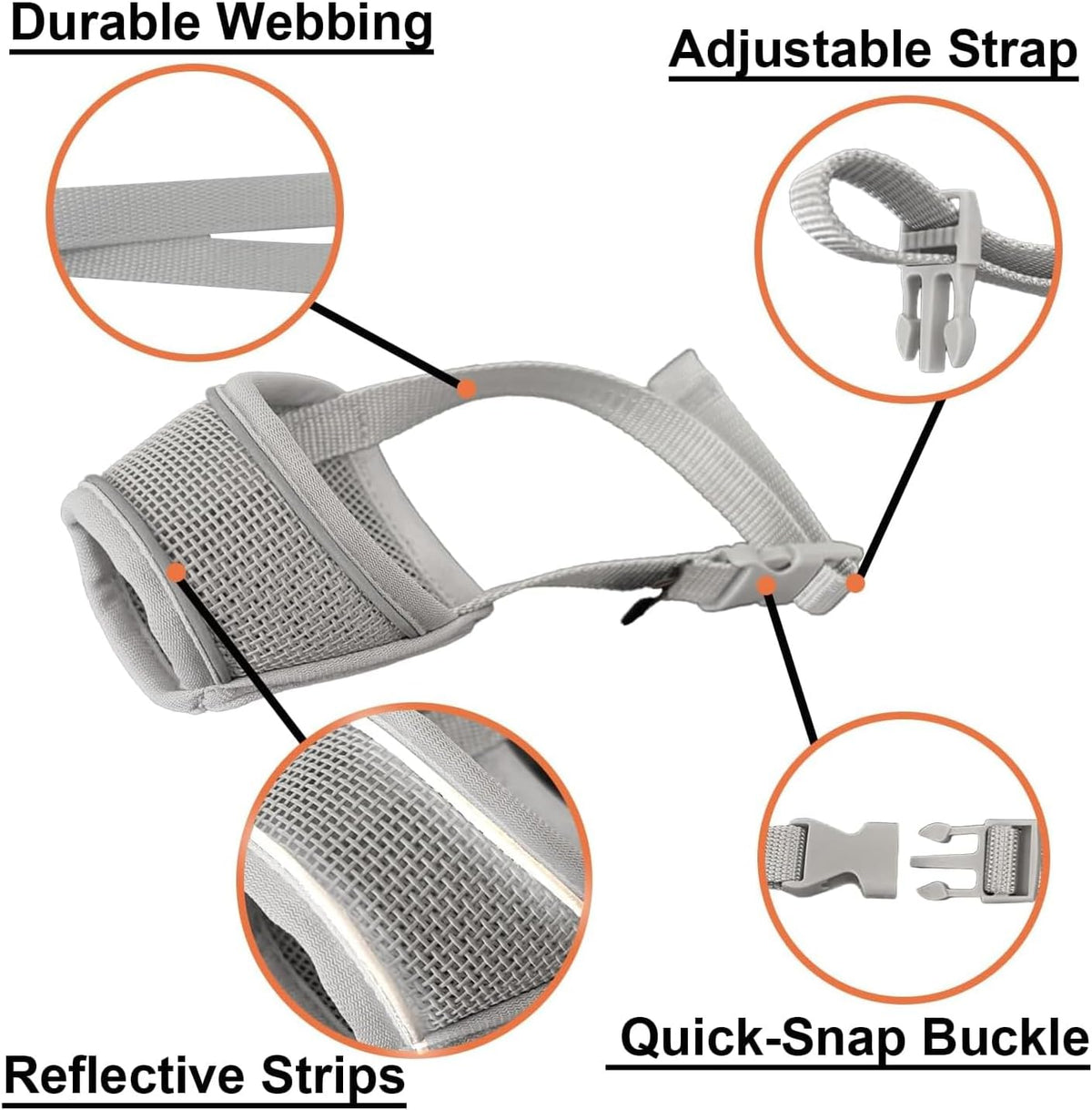 Adjustable Dog Muzzle, Breathable Soft Mesh Anti-Bite Muzzle,Black and Gray