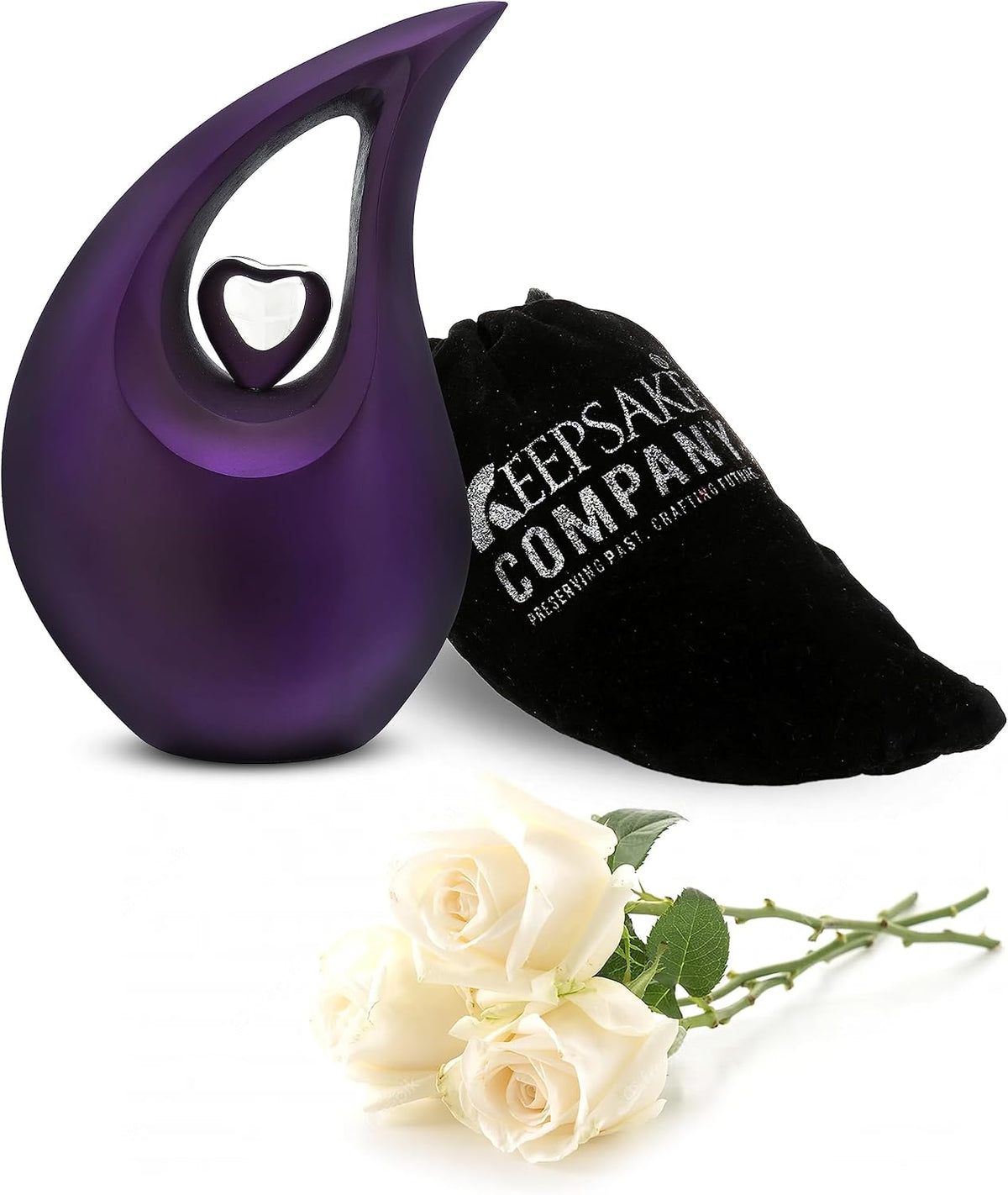 White Teardrop Small Urns for Human Ashes/Mini Urn with Sky Blue Heart/Cremation Keepsakes for Ashes/Ash Holders (Purple - Silver, Small - S (15 Cu in))