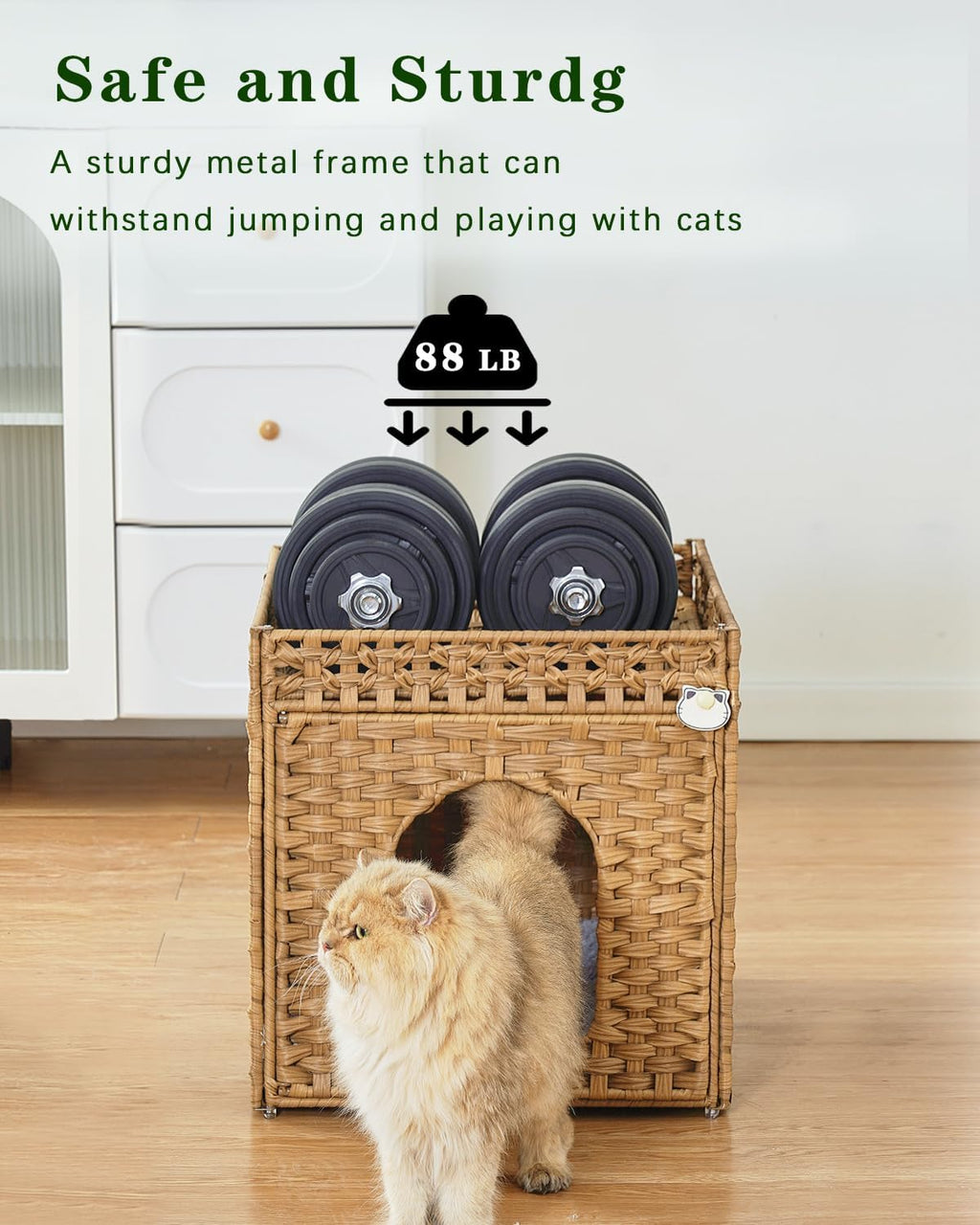 Cat Beds for Indoor Cats, Extra Large Double Cat Cave Pet Cube, Handwoven Rattan Cat Houses, Cat Window Perch, Cat Window Hammock Bed for Indoor Cats, Large Handwoven Rattan Window Seat Natural