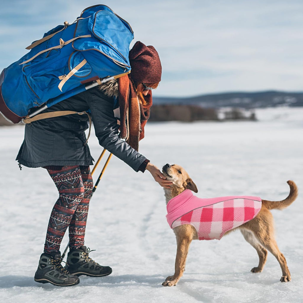 Kuoser Dog Winter Coat, Reversible Waterproof Dog Jacket with Reflective Strip, Warm Dogs Fleece Vest Adjustable Doggy Cold Weather Clothes Plaid Christmas Outfit Pet Apparel for Small Dogs, Pink XS