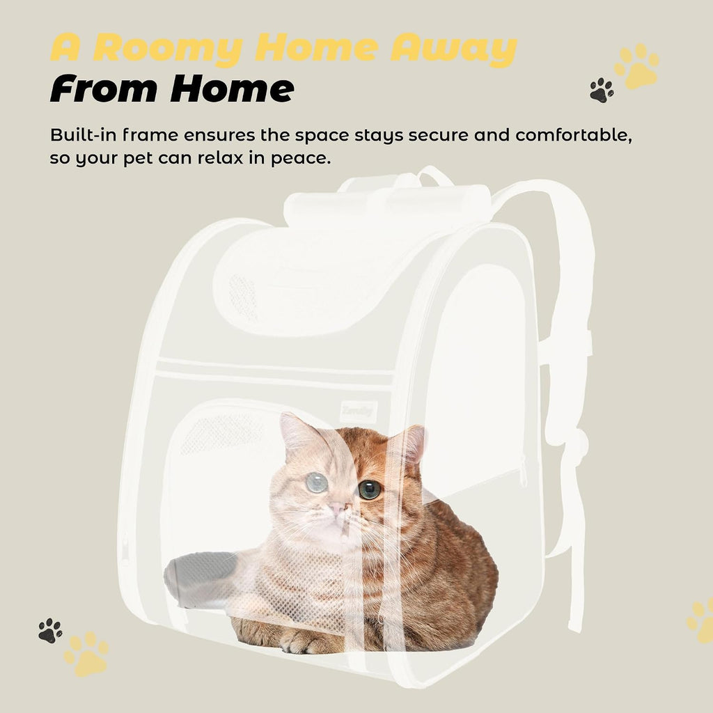 Cat Backpack Carrier – Expandable Airline Approved Pet Travel Bag for Cats & Small Dogs, Breathable Mesh Pet Carrier Backpack with Padded Base (Black)