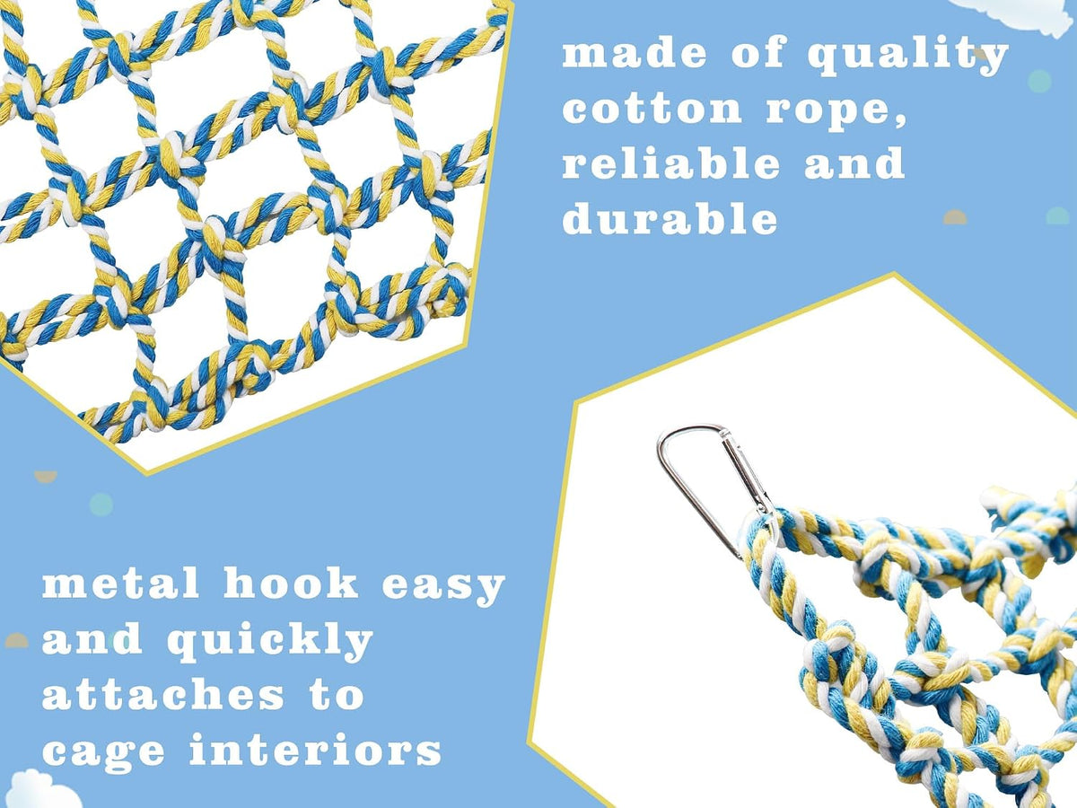 Colorful Bird Rope Net, Rat Climbing Ladder Bridge Toy, Hanging Pet Hammock, Cage Accessories for Small Animals Hamster Parakeets Cockatiels Guinea Pig Chinchilla Ferret - 31 × 7.5 Inch