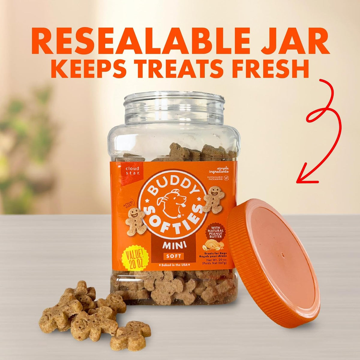 Buddy Biscuits Mini Soft & Chewy Dog Treats, Peanut Butter, 20 oz Jar