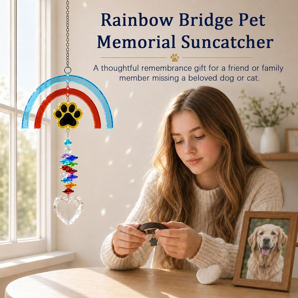 Pet Memorial Gift, Rainbow Bridge Suncatcher for Loss of Dog or Cat
