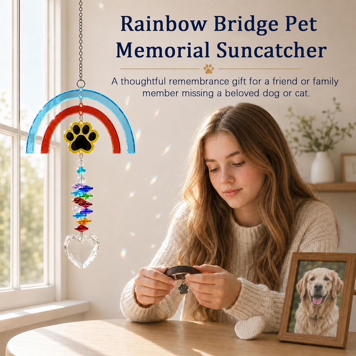 Pet Memorial Gift, Rainbow Bridge Suncatcher for Loss of Dog or Cat