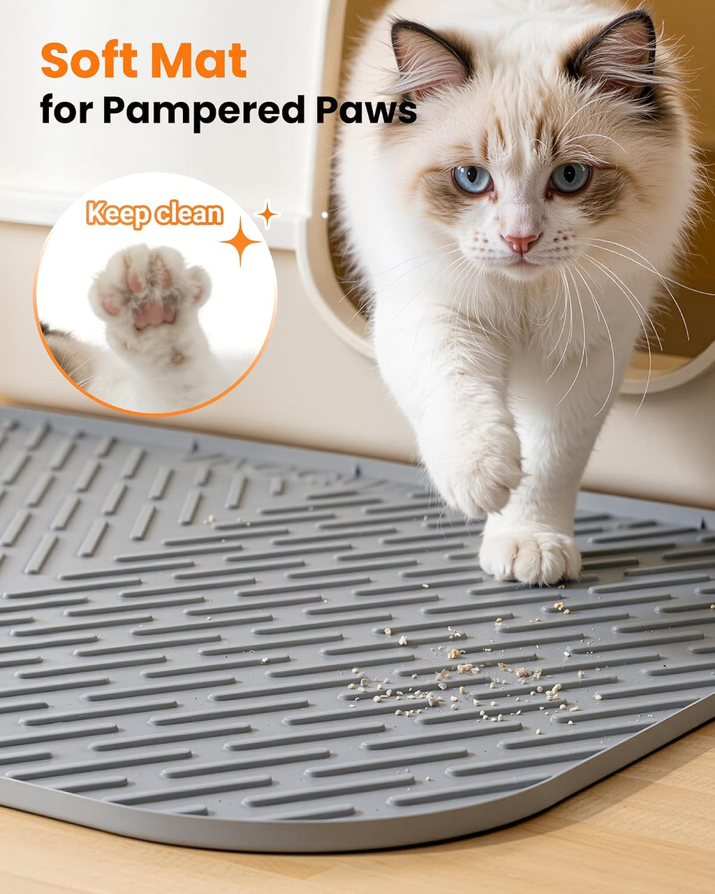 Cat Litter Mat, 47"x37" Extra Large Litter Box Mat, Silicone Mat, Gray