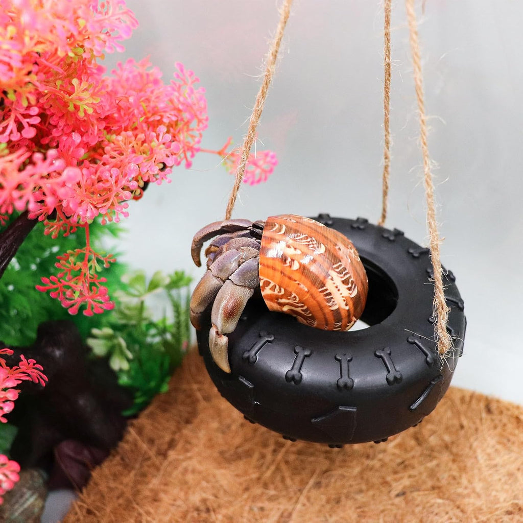 Hermit Crab Tire Swing Toy, Hermit Crab Climbing Toy, Reptile Tank Aquarium Decoration Accessory, Suitable for Small to Medium Sized Hermit Crabs Frog, 3.7 Inches in Diameter