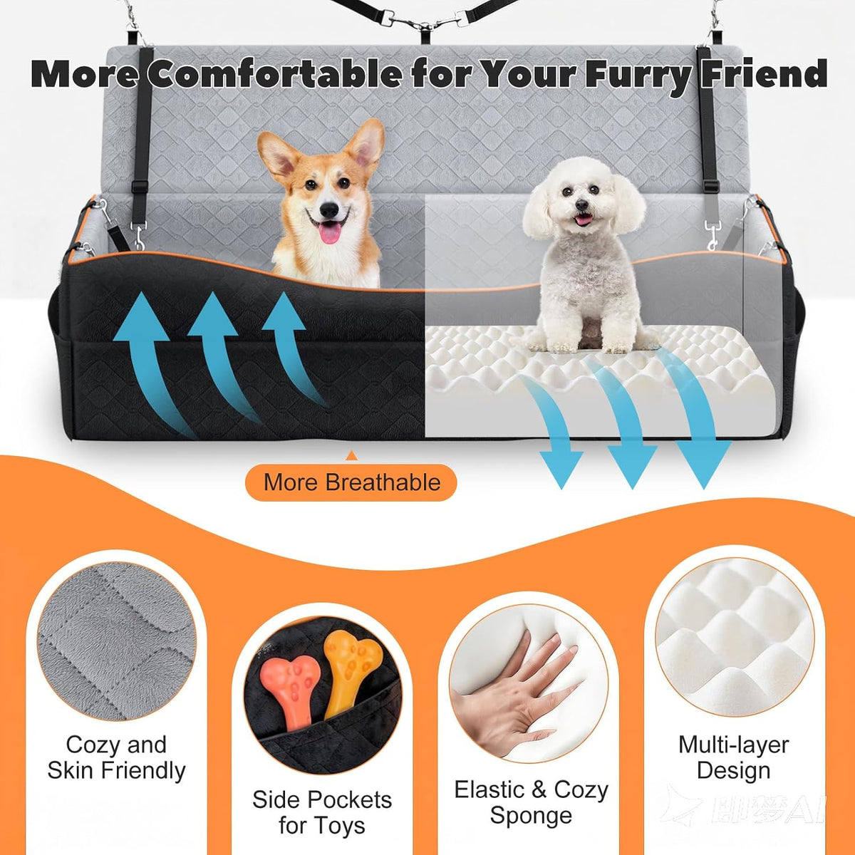 Car Seat for Large Dog for 2 Medium or 3 Small Dogs Under 100Lbs