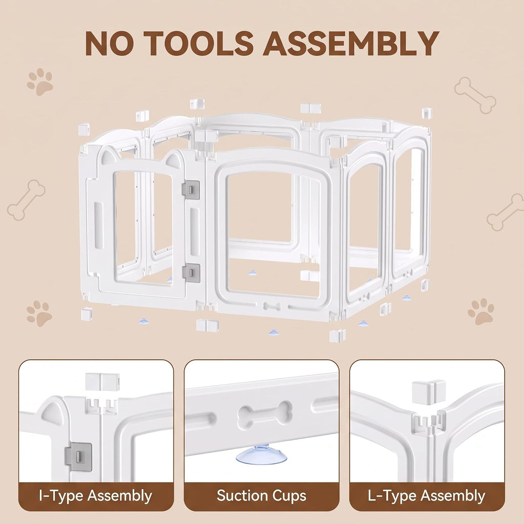 Clear Acrylic Dog Playpen Indoor, 24" H 8 Panel Dog Fence with Door, White