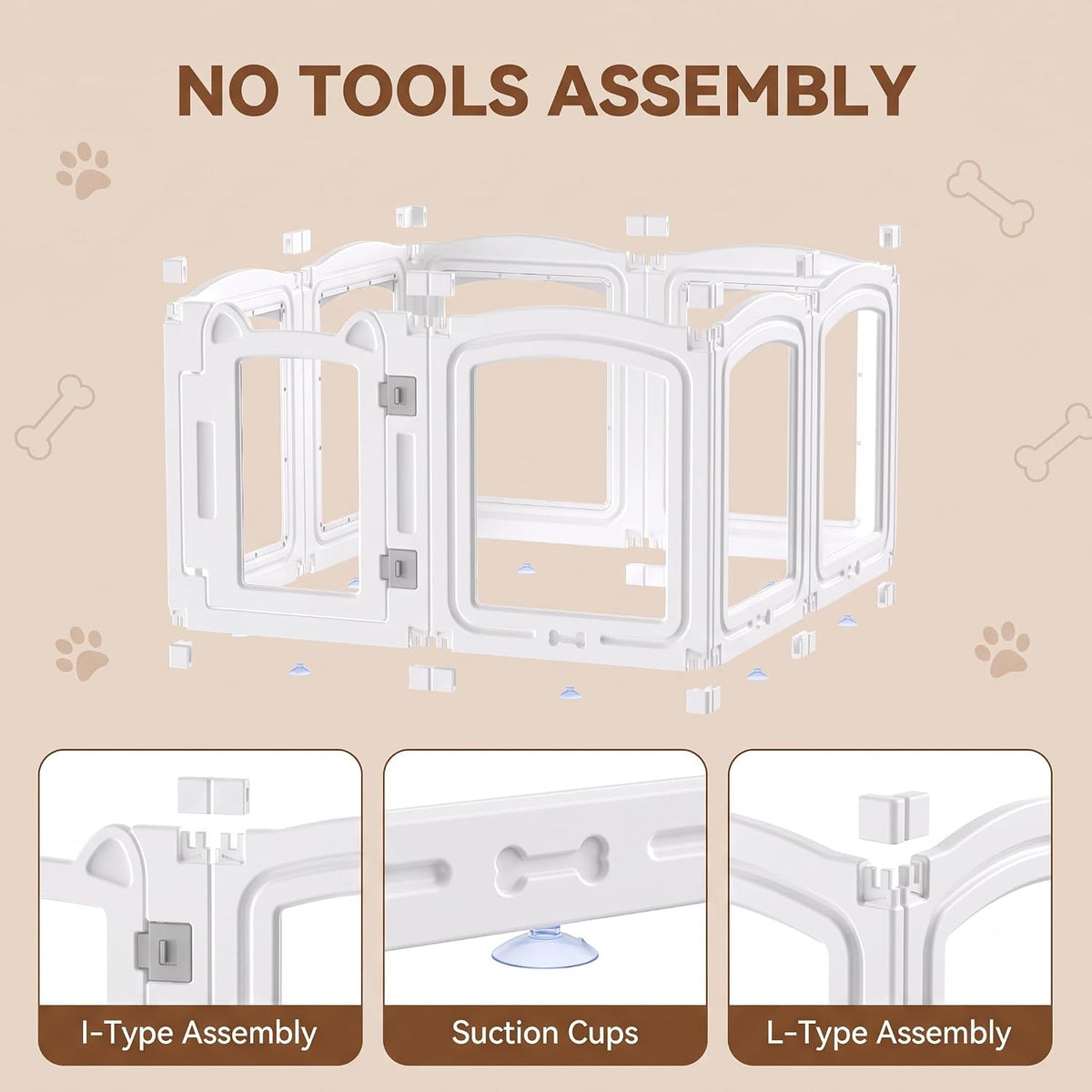 Clear Acrylic Dog Playpen Indoor, 24" H 8 Panel Dog Fence with Door, White