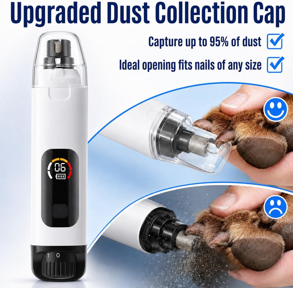 Dog Nail Grinder, Professional 6-Speed Super Quiet and Low Vibration Electric Pet Nail Grinder with LED Lights - Painless Paws Grooming & Smoothing for Small to Large Dogs