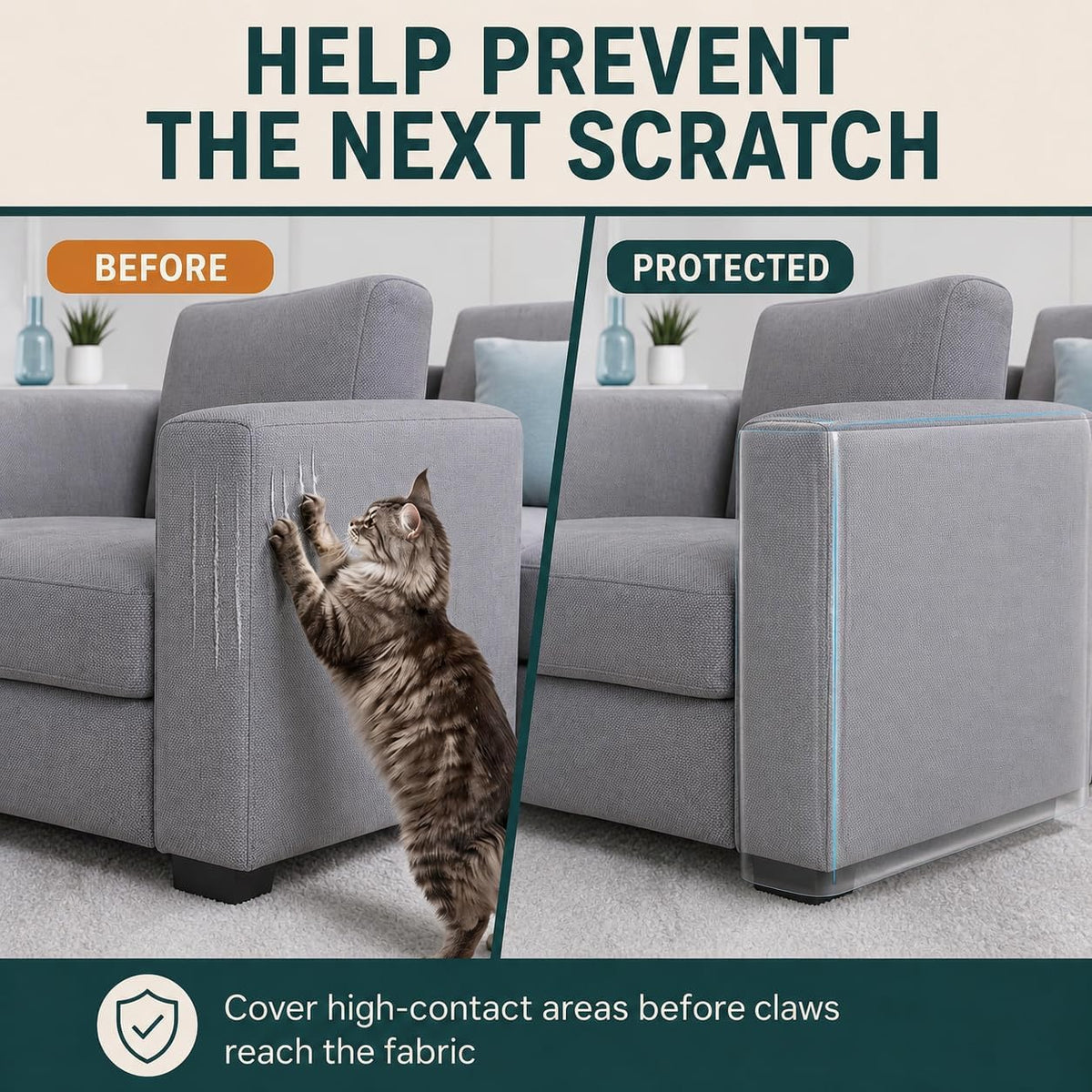 2PS Anti Cat Scratch Furniture Protector 16in x 160in, 0.2mm Thicker Clear Vinyl Tape, Couch Protector from Cat Claws, Flexible Corner Guard for Sofa Bed Door, Cut to Size with Grid Lines