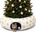 Plush Cat Tunnel Bed, Snowflake Pattern, White