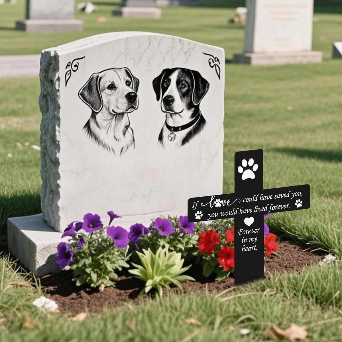 Pet Grave Marker Memorial Stake, Waterproof Metal Pet Loss Memorial Plaque, Outdoor Garden Cemetery Decor for Dog Cat, Black Sympathy Garden Stake