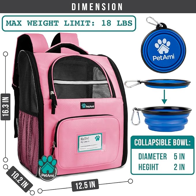 PetAmi Dog Backpack Carrier for Small Large Cat, Ventilated Pet Hiking Backpack - Image 2