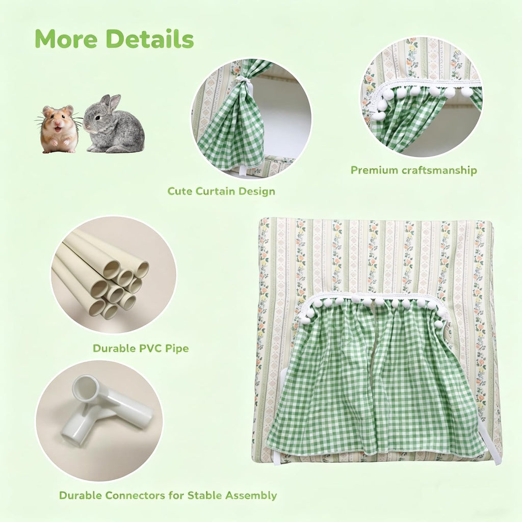 Guinea Pig Bunny Hideout with Cute Curtain,Small Animal Hideout for Rabbit Hamsters Squirrel Ferrets Chinchilla and Rats,Machine Washable Guinea Pig Hide Tent Houses(Large,No Mat)