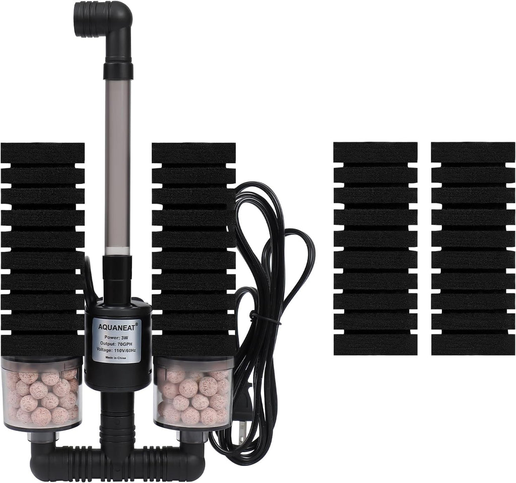 AQUANEAT Aquarium Electric Sponge Filter for Fish Tank, with Pump, with 2 Extra Sponges, Large up to 55Gal