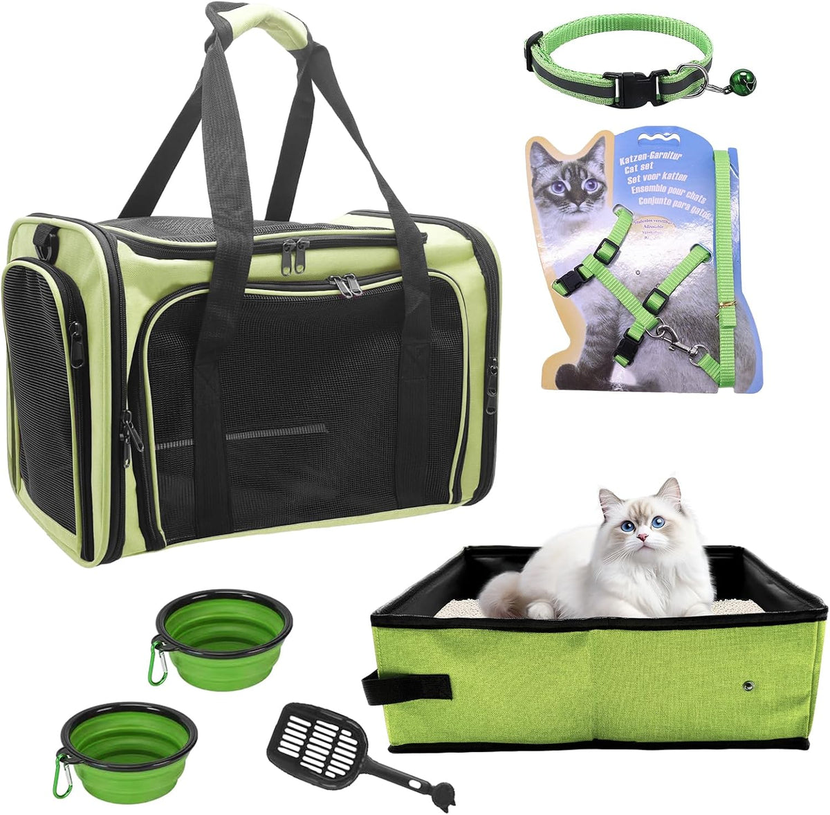 Cat Carrier with Litter Box, Cat Travel Carrier Soft Sided & Foldable Travel Litter Box for Cats, Fit for Cats or Kittens Up to 20 lbs, 17'*11.8'*11.8' inch Pet Carrier Bag, Camping & Traveling Black