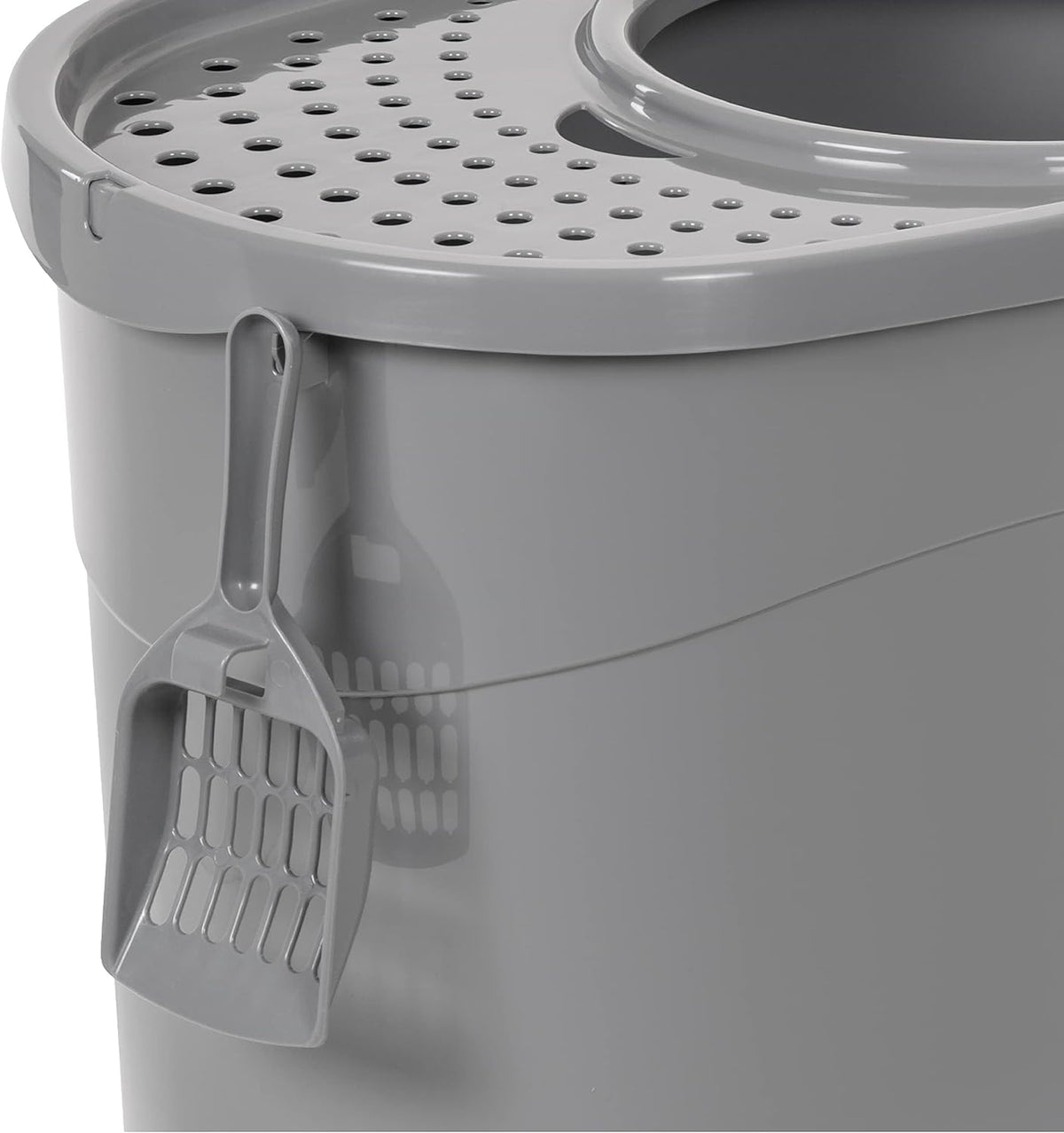 Amazon Basics Large Cat Litter Box with High Sides, Top Entry, Odor Control, Includes Scoop, 20.5 x 14.75 x 14.38 inches, Grey