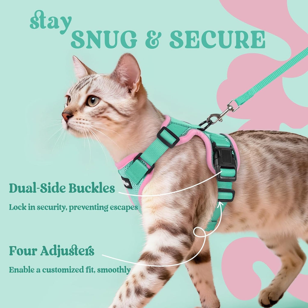 rabbitgoo Cat Harness and Leash,Green&Pink, M
