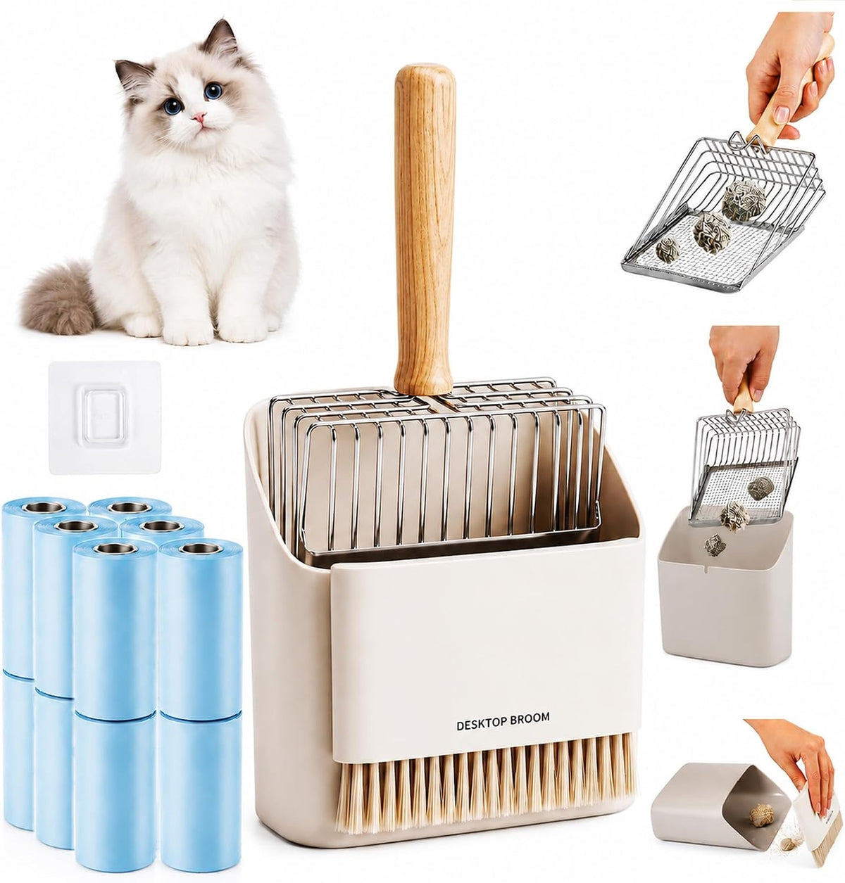 4 Pack Cat Litter Scoop Set，Cat Litter Scooper with Holder
