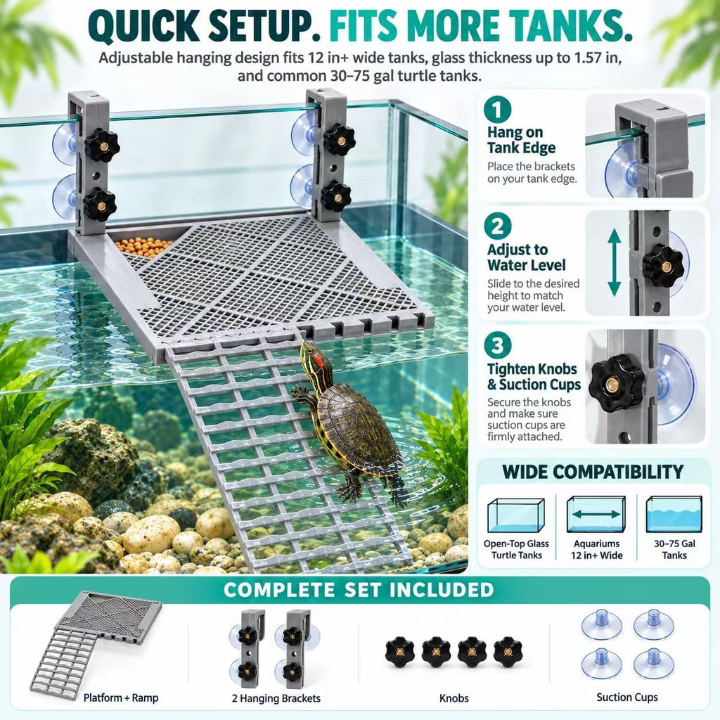 Turtle Basking Platform for Aquatic Turtles, Adjustable Hanging Dock