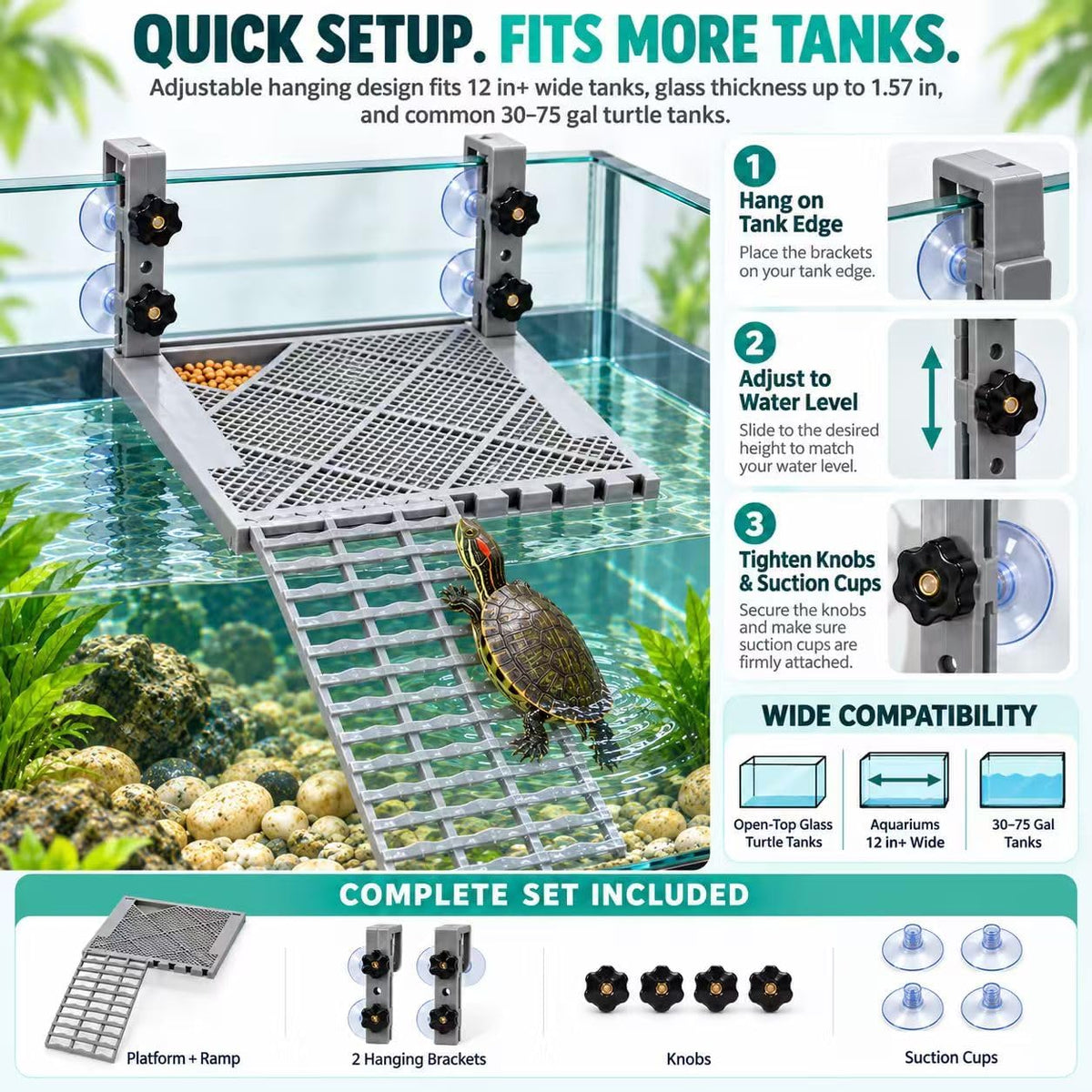 Turtle Basking Platform for Aquatic Turtles, Adjustable Hanging Dock