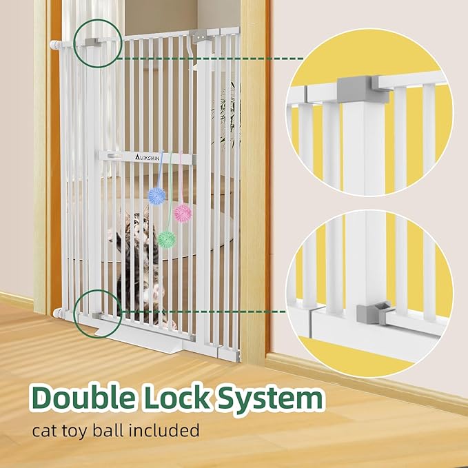 60" Extra Tall Pet Gate, 30-40" Wide, Auto Close, Cat Toy Included - Image 4