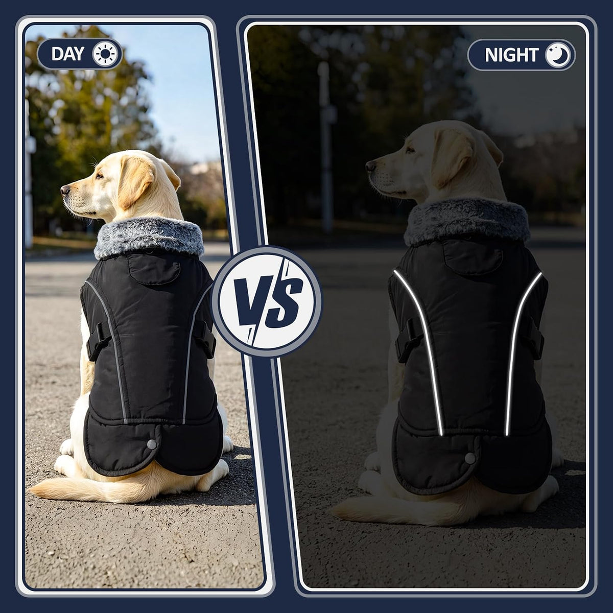 DENTRUN Warm Dog Winter Coat, Easy On Reflective Turtleneck Fleece Jacket