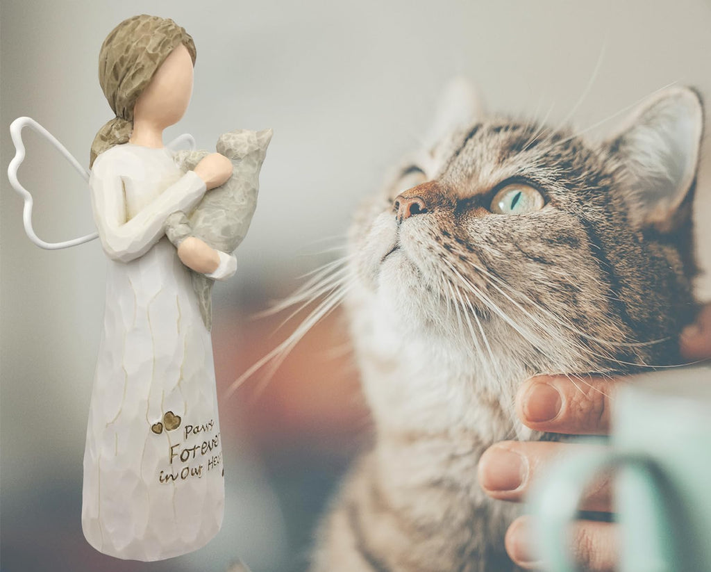 Memorial Gift Resin Angel Figurine for Cat, Grey