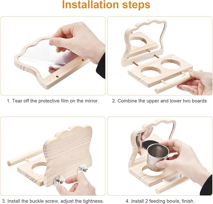 Bird Perch Platform Toy with Mirror, Standing Rack & Stainless Steel Bowl - Image 5