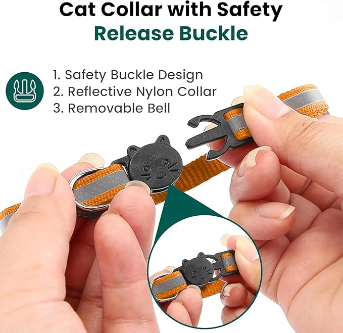 Cat Collar with AirTag Holders, Reflective Breakaway Safety Collars, Bells and - Image 7
