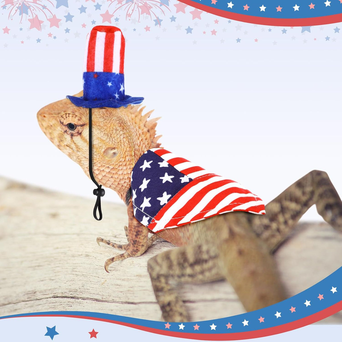 8 Pcs Independence Day Bearded Dragon Costume 4th of July Guinea Pig Hat and Cloak Adjustable Lizard Bandanas American Flag Cap for Small Animals Lizards Bearded Dragons