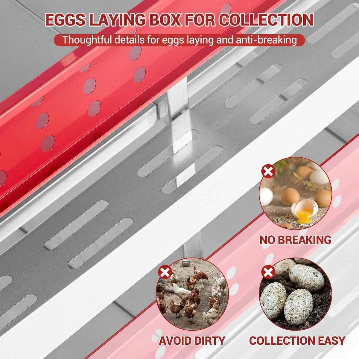 GarveeLife Chicken Nesting Box Metal with Swing Perch and Roll Out Egg Collection, 6 Compartments Egg Laying Box for Hens Chickens Ducks, Vented & Easy Clean for Coop