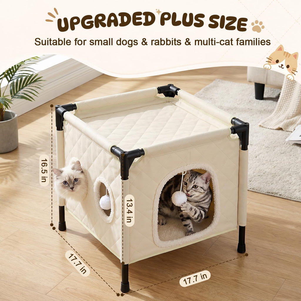 SlowTon Cat Houses for Indoor Cats, Covered Cat Bed Cave Hideaway, Beige, M