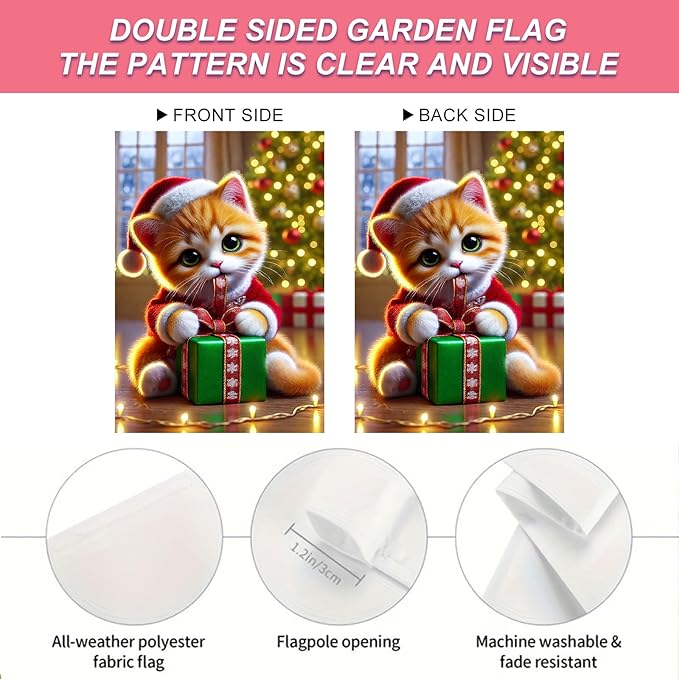 Christmas Garden Flag 12x18 Inch Cute Kitten Gift Flag Double Sided Holiday Cat - Image 4