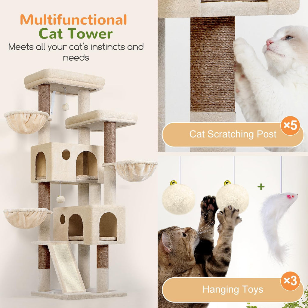 Globlazer Large Cat Tree 72in Tall Cat Climbing Tower, F72G, Beige