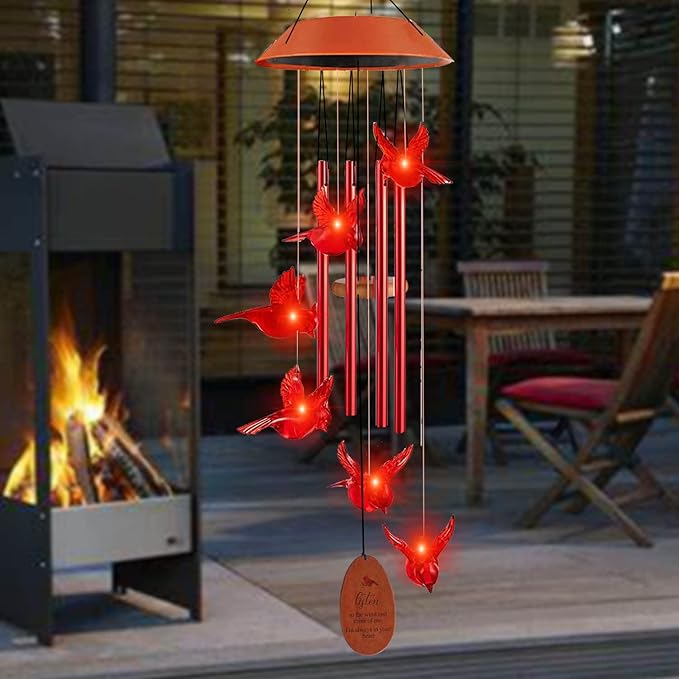 Cardinal Solar Wind Chimes Outdoor, Cardinal Bird Wind Chime Light - Image 5