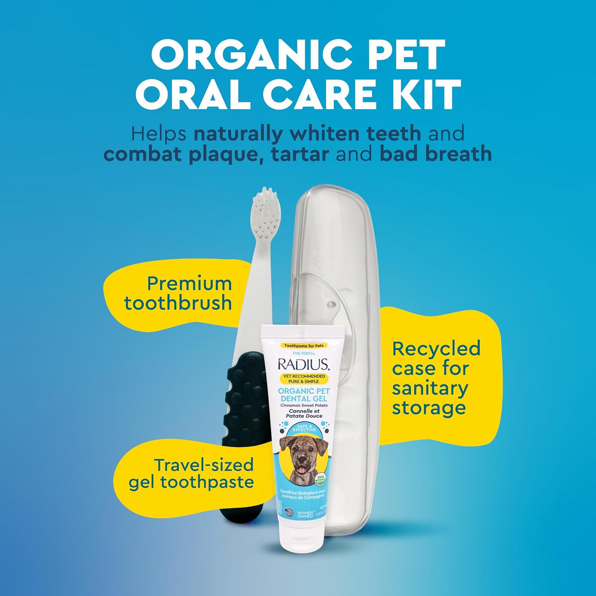 RADIUS Canine Oral Care Kit, Includes 1 Pet Toothbrush, 1 Critter Case, and 0.8 oz Canine Pet Toothpaste, Firm Bristle & Non Toxic Toothpaste for Dogs