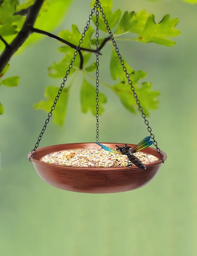 Hanging Birdbath Bird Feeder for Outdoor 11” Antique Copper Cute Small Metal - Image 3