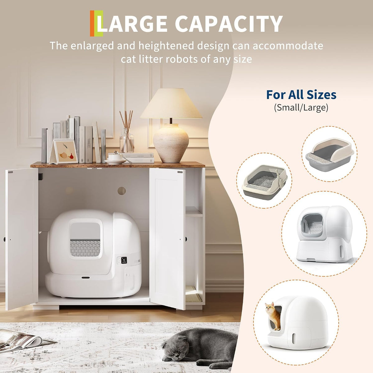 Self Cleaning Litter Box Enclosure, Cat Litterbox Robot Cabinet