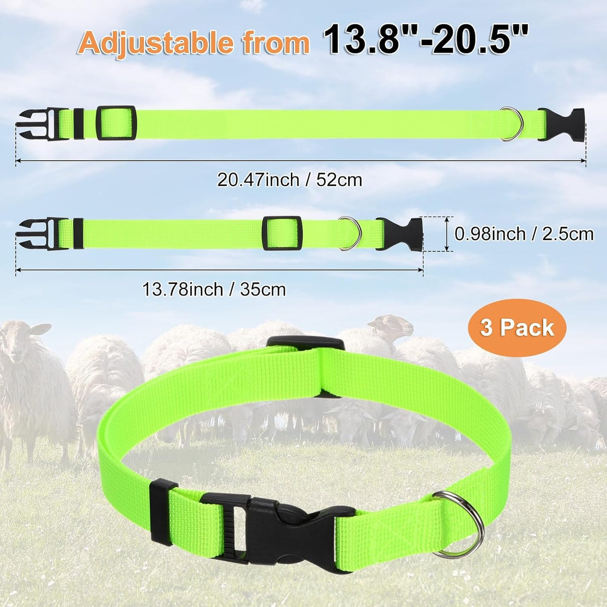 M METERXITY 3-Pack Goat Collars with Bells Polyester Green