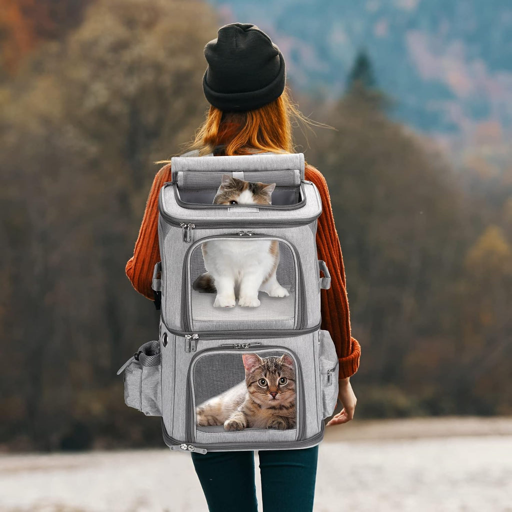 HOVONO Double-Compartment Cat Backpack Carrier for 2 Pets up to 18 lbs