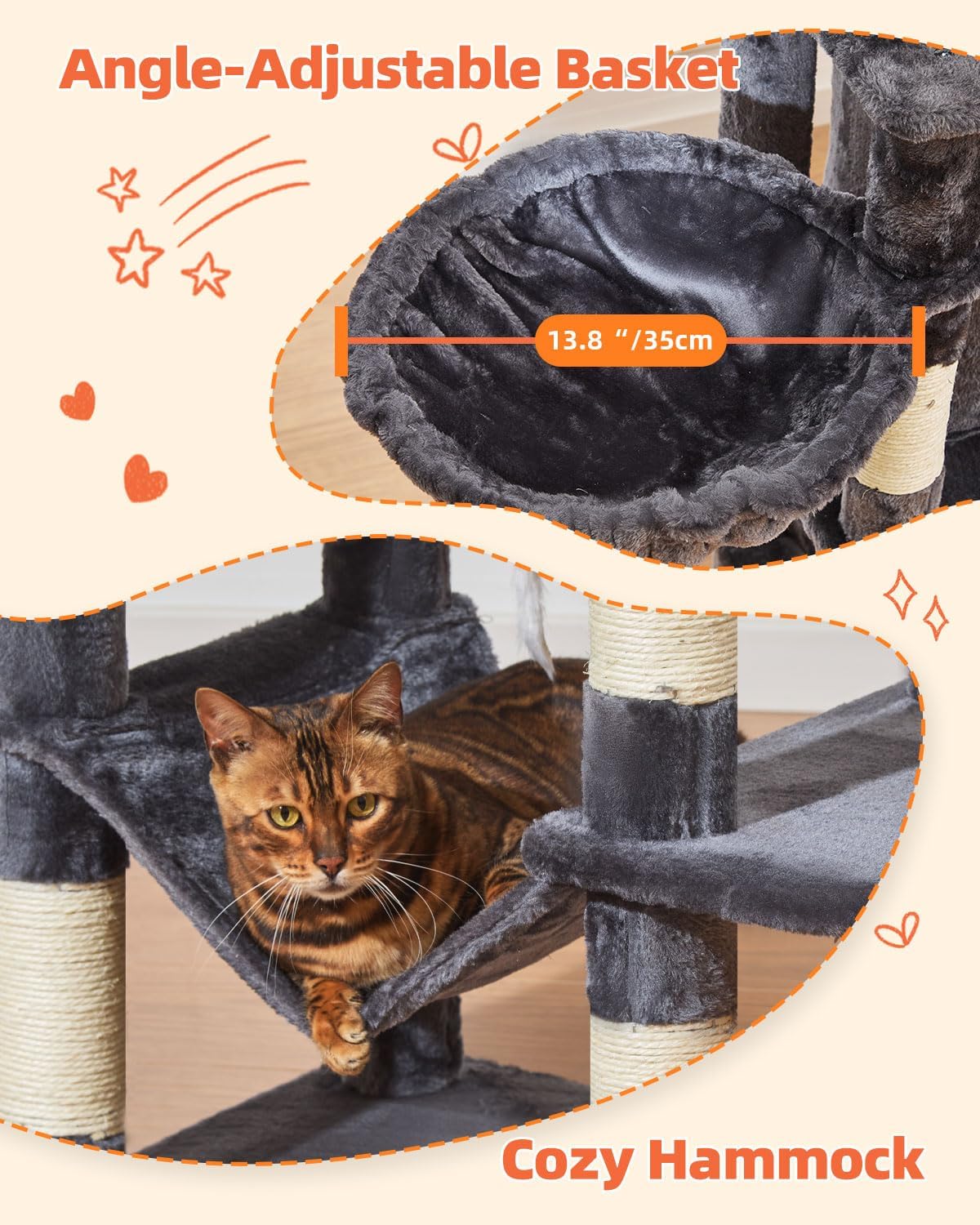 Taoqimiao Cat Tree, 67 in Tall Cat Tower with 2 Plush Cat Condos