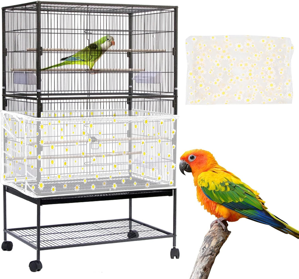 Daoeny Large Bird Cage Cover, Bird Cage Seed Catcher, Adjustable Soft Nylon Mesh Net with Twinkle Moon Star, Birdcage Cover Skirt Seed Guard for Parrot Parakeet Macaw Round Square Cages (Black)