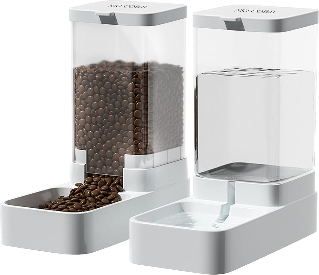 NKECOBJI Gravity Pet Feeder and Water Dispenser Set, Automatic Dog Feeder and Dog Water Dispenser for Dogs Cats Pets Animals Large Capacity(3.8L)